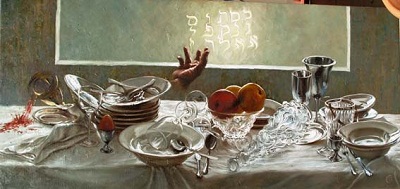 Giovanni Gasparro Il festino di Baltassar - 2009 olio su tela cm70 x 150