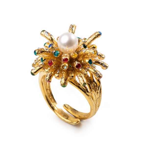 FUOCHI DARTIFICIO ANELLO 1  argento 925 placcato oro e smalti