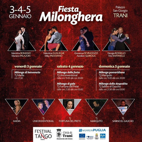 Fiesta Milonghera 3-4 e 5 gennaio 2020 per Trani sul filo- Palazzo San Giorgio