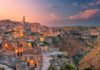 Matera Italy. Cityscape aerial image of medieval city of Matera Italy during beautiful sunset