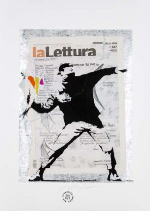 Grittini Giuliano Banksy Thrower Tecnica Mista Su Carta 50x70cm ( Mg 0261) 2019 300dpi