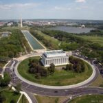 Aerial Of Mall Showing Lincoln Memorial, Washington Monument And