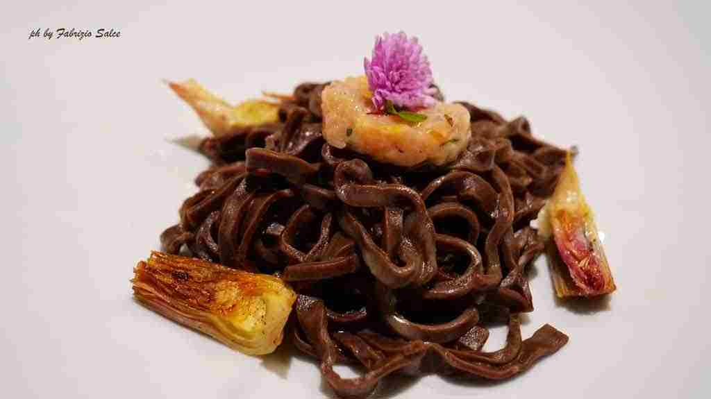 tagliolini al cacao con trota e carciofi