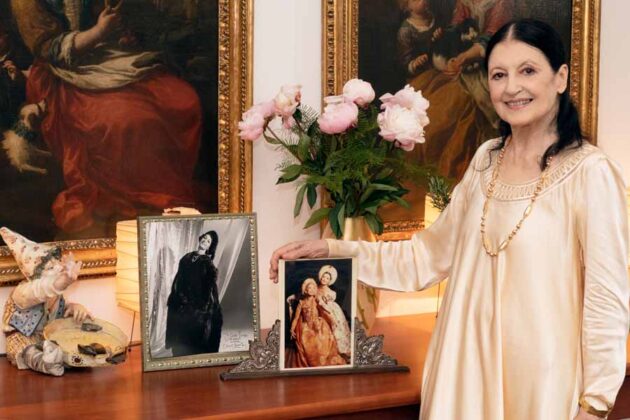 03 Carla Fracci with photos of her as Karsarvina by Cecil Beaton, and with Margot Fonteyn in Romeo and Juliet &copy; Graham Spicer 2020