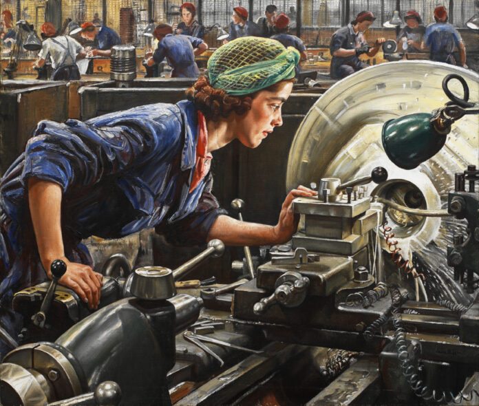 Ruby Loftus screwing a Breech ring (1943) (By Laura Knight - http://www.iwm.org.uk/collections/item/object/15504, Public Domain, https://commons.wikimedia.org/w/index.php?curid=30218960) Ruby Loftus screwing a Breech ring (1943) (Art. IWM LD 2850