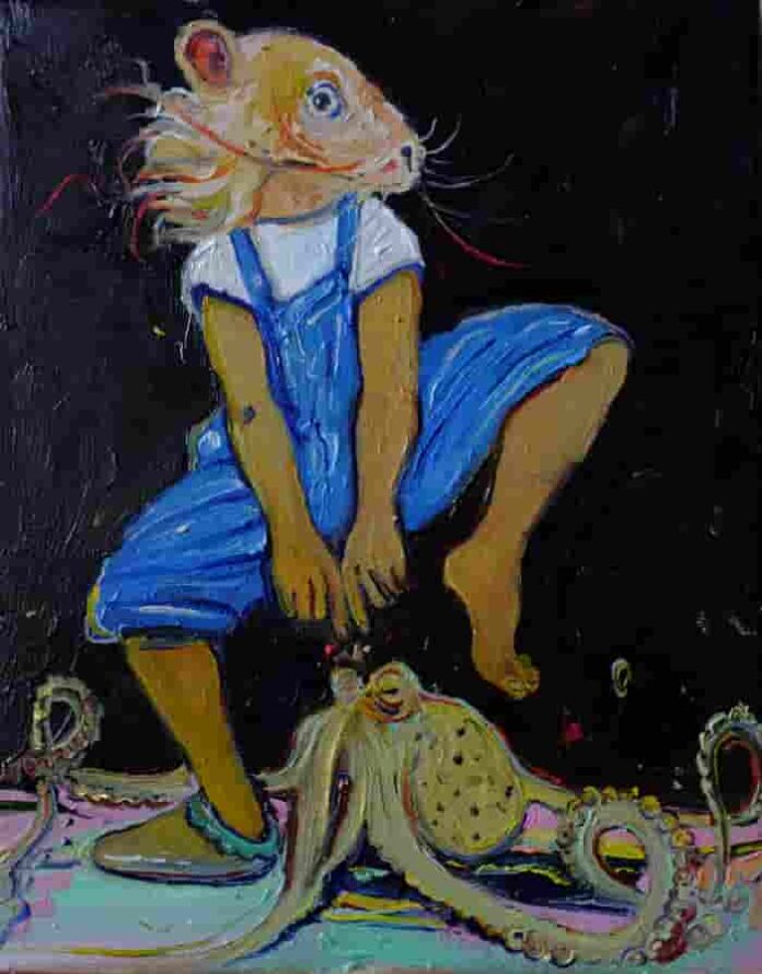 Arshak Sarkissian,dance with Octopus 25x30cm oil on canvas 2020