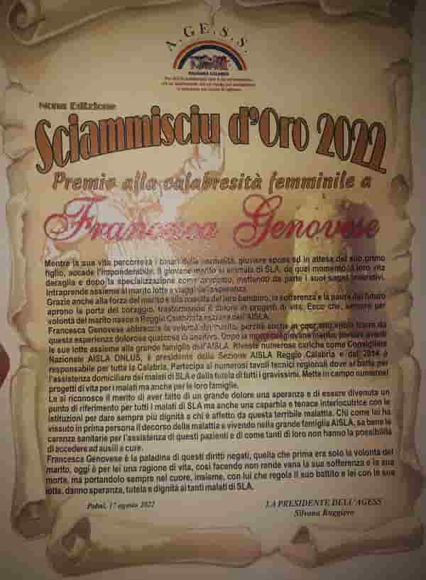 Riconoscimento Sciammisciu a Francesca Genovese