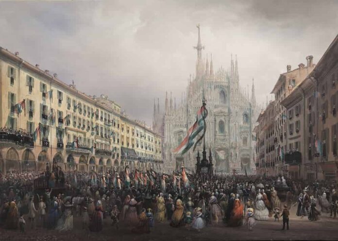 Bossoli C. La commemorazione dei Caduti nelle Cinque Giornate tenuta in Piazza del Duomo il 6 aprile 1848