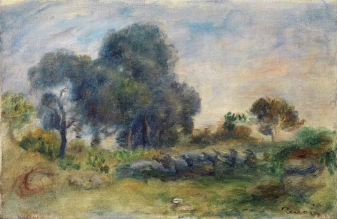 Pierre Auguste Renoir, Paysage, 1913 ca, olio su tela, cm 22x33 Pierre Auguste Renoir, Paysage, 1913 ca, olio su tela, cm 22x33