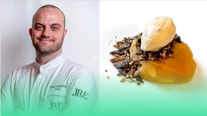 chef Fabio Mecchina con gelato al panettone